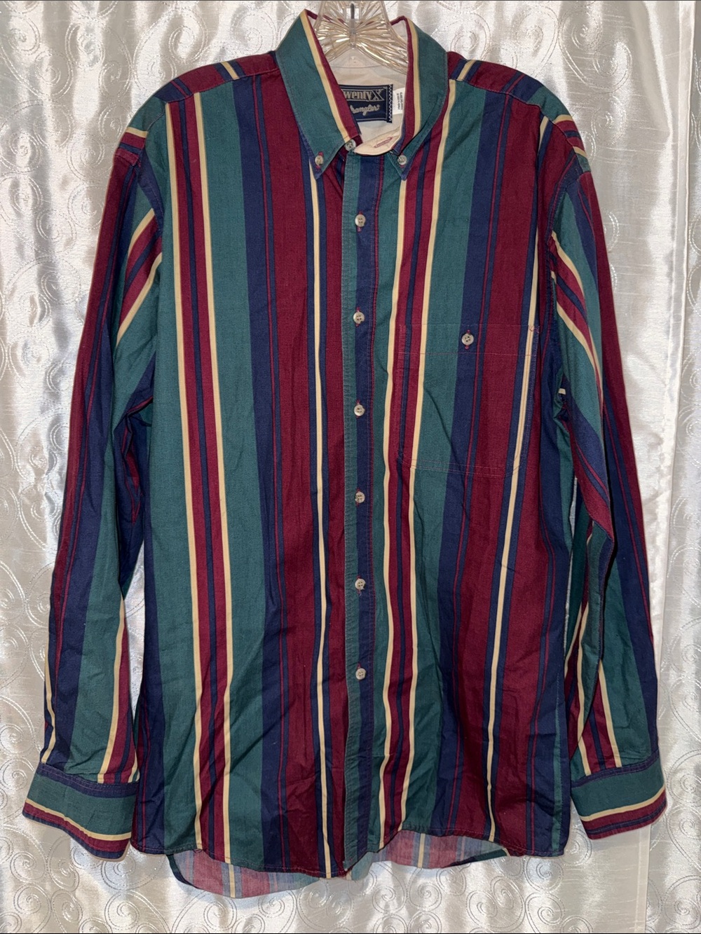 Wrangler Twenty Classic Striped Button-Down Shirt Men’s Size 15-1/2 33/34 🔥 HR